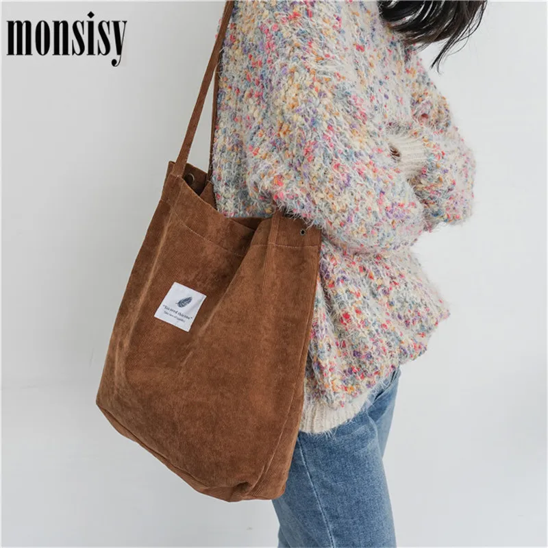 Сверхпрочная женская сумка для покупок Monsisy Вельветовая дорожная тоут на плечо