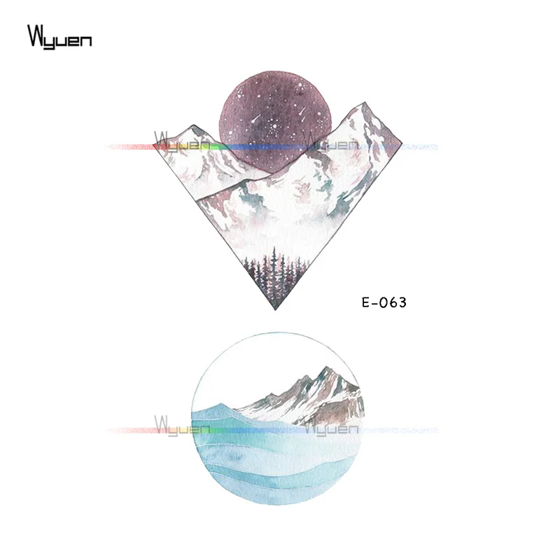 

WYUEN Lake Mountain Moon Waterproof Temporary Tattoo Stickers Man Women on The Body Art Translated Tatoo Fake Tattoos E-063