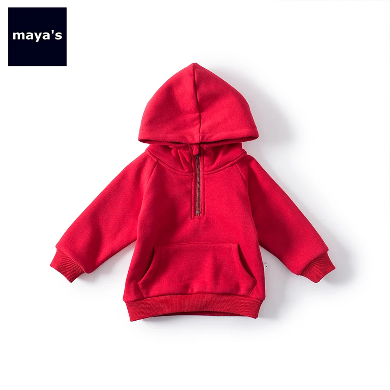 Mayas/модные красные хлопковые детские свитшоты новые весенние однотонные