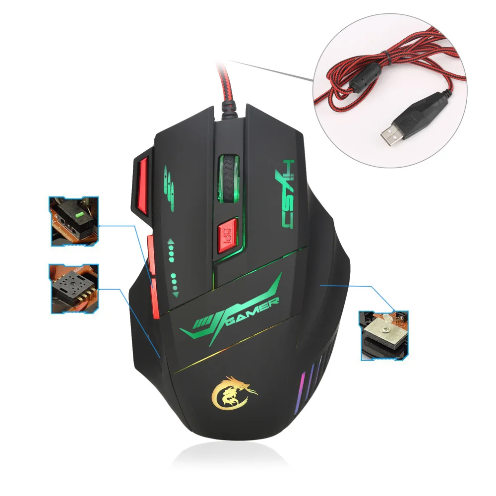 Профессиональные игровые устройства HXSJ H100 регулируемая Проводная игровая мышь