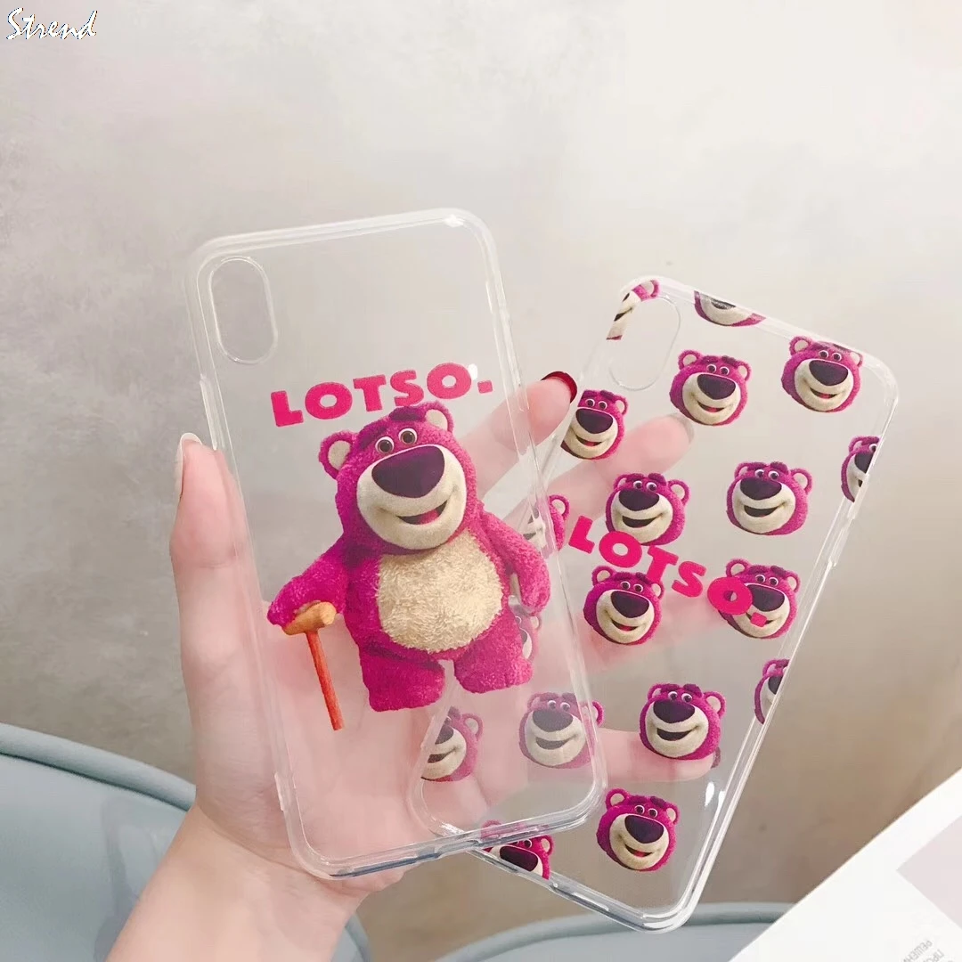 Милый чехол для телефона с рисунком лотсо клубники медведь Apple iPhone X XS Max Xr 8 7 6 6s Plus