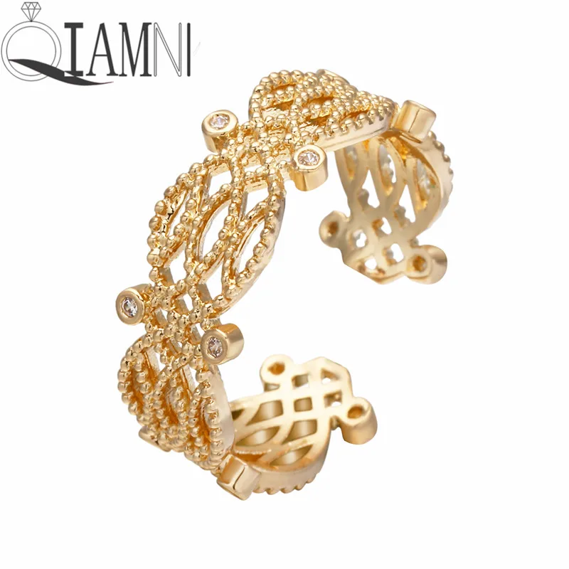 QIAMNI геометрическое кольцо с кристаллами и цветами составное женское свадебное