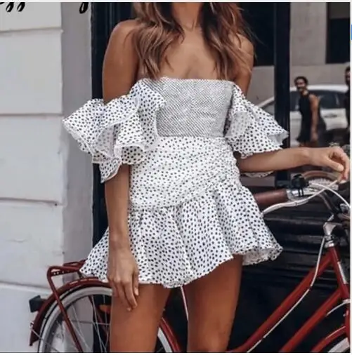 2019 Новое Женское модное сексуальное мини платье в горошек с вырезом лодочкой