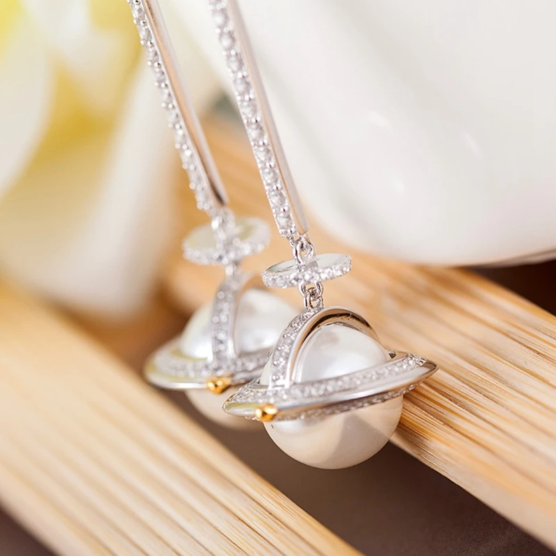 YP AAA Циркон 925 серебро жемчуг Юпитер длинные серьги гвоздики звезда комета создан