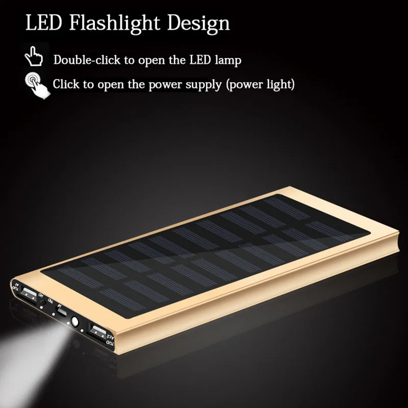 Внешний аккумулятор на солнечной батарее водонепроницаемый 30000 мАч 2 Usb