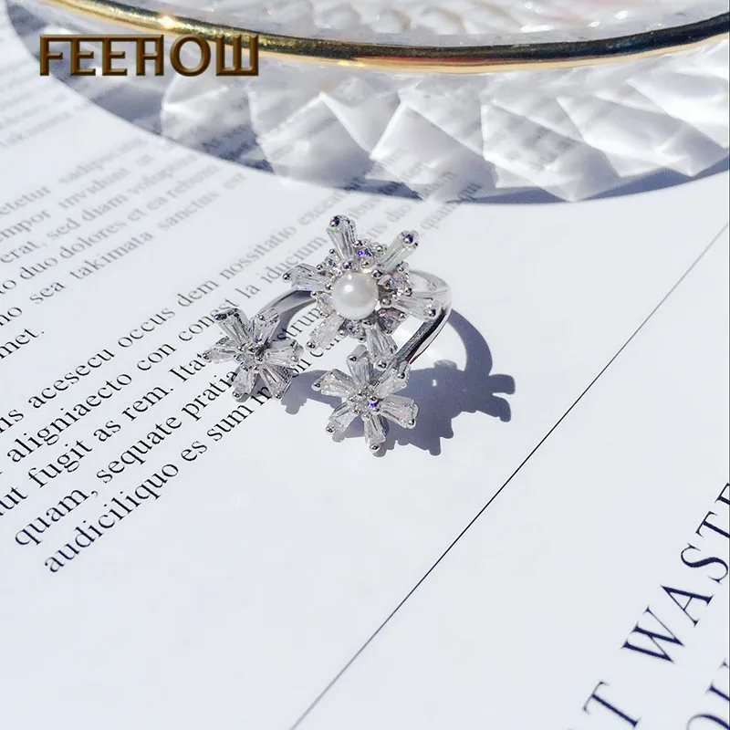 FEEHOW Новый дизайн личности циркония Регулируемый Снежинка кольца для Для женщин