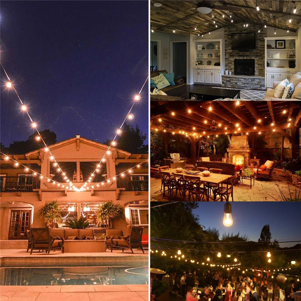 Waterproof 15M 15 LED String Lights Indoor Outdoor Commercial Grade E26 E27 Street Garden Patio Backyard Holiday Lighting | Лампы и