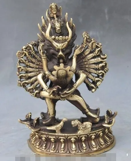 YM 320 7 &quotТибетский буддизм бронзовый Joss 1000 Arm Yamantaka Hayagriva статуя Будды hevajra|Статуи и