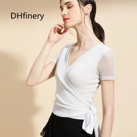 dhfinery sexy v neck short sleeved t shirt summer short section navel bright silk mesh bottoming shirt tops size s 3xl sg28668
