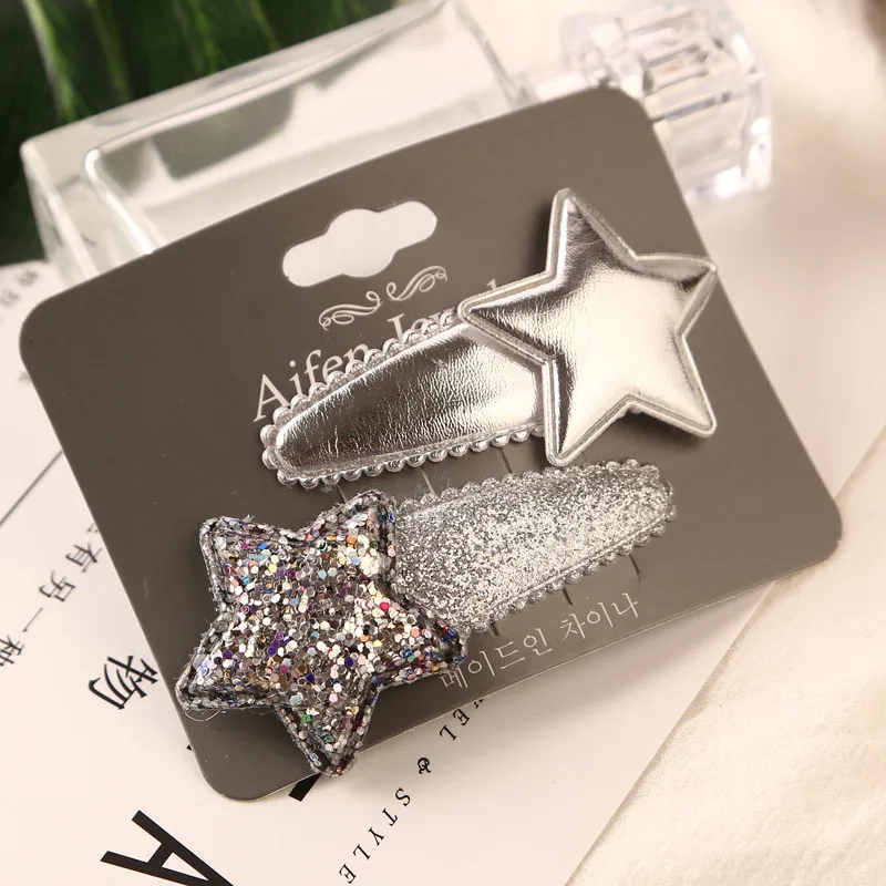 2PCS White Star 2 шт./лот для девочек, гладкие заколки в форме звезды, сердца, короны, милые заколки для волос, BB зажимы для детей, держатели головных уборов, Детские аксессуары для волос - Цвет: 2PCS White Star