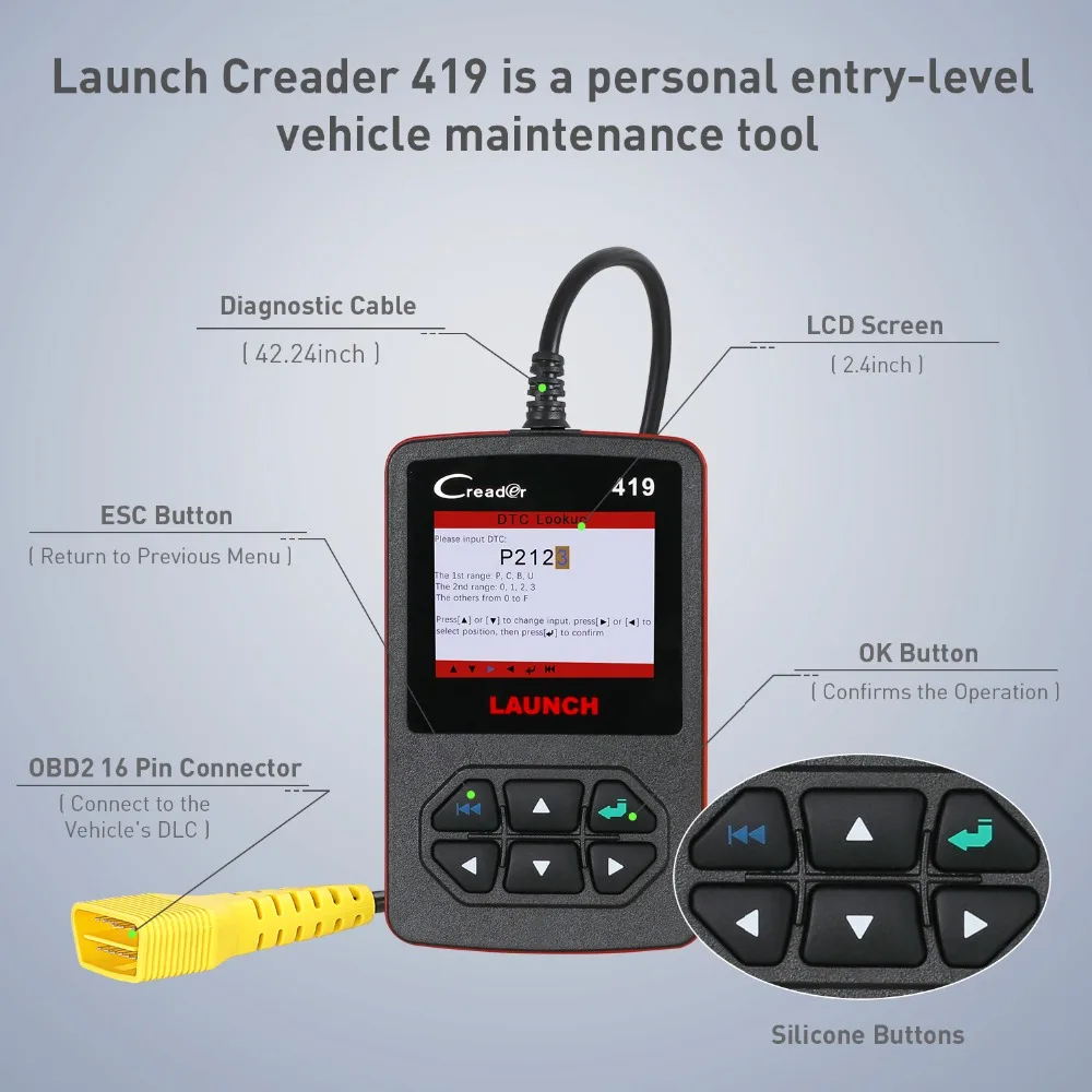 Запуск Creader 419 OBD2 EOBD код читателя сканирования OBDII OBD 2 CR419 Creade 4001 автомобиля