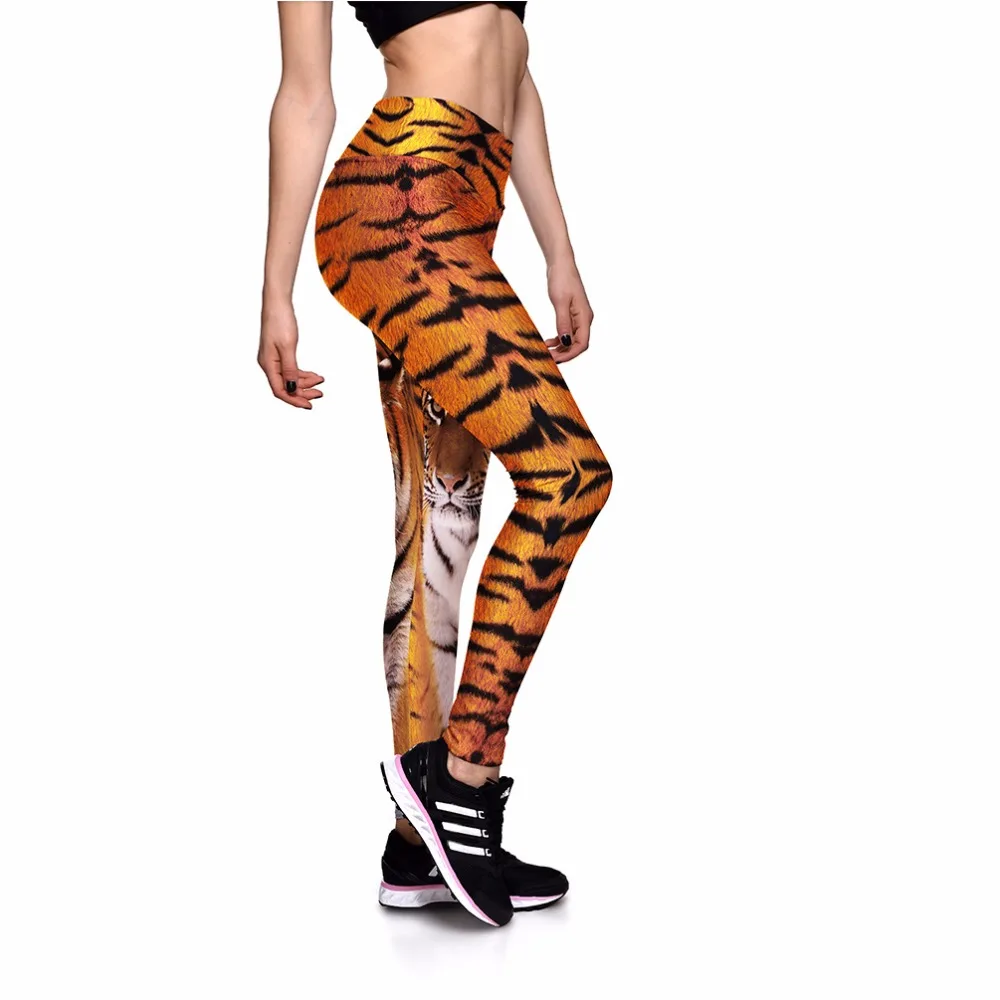 Осенние женские леггинсы в полоску с принтом тигра брюки компрессионные штаны