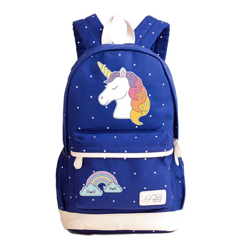New Summer Style Rainbow Unicorn Printing Backpack Canvas School Bags for Teenage Girls Candy Color Women Backpack Rucksack