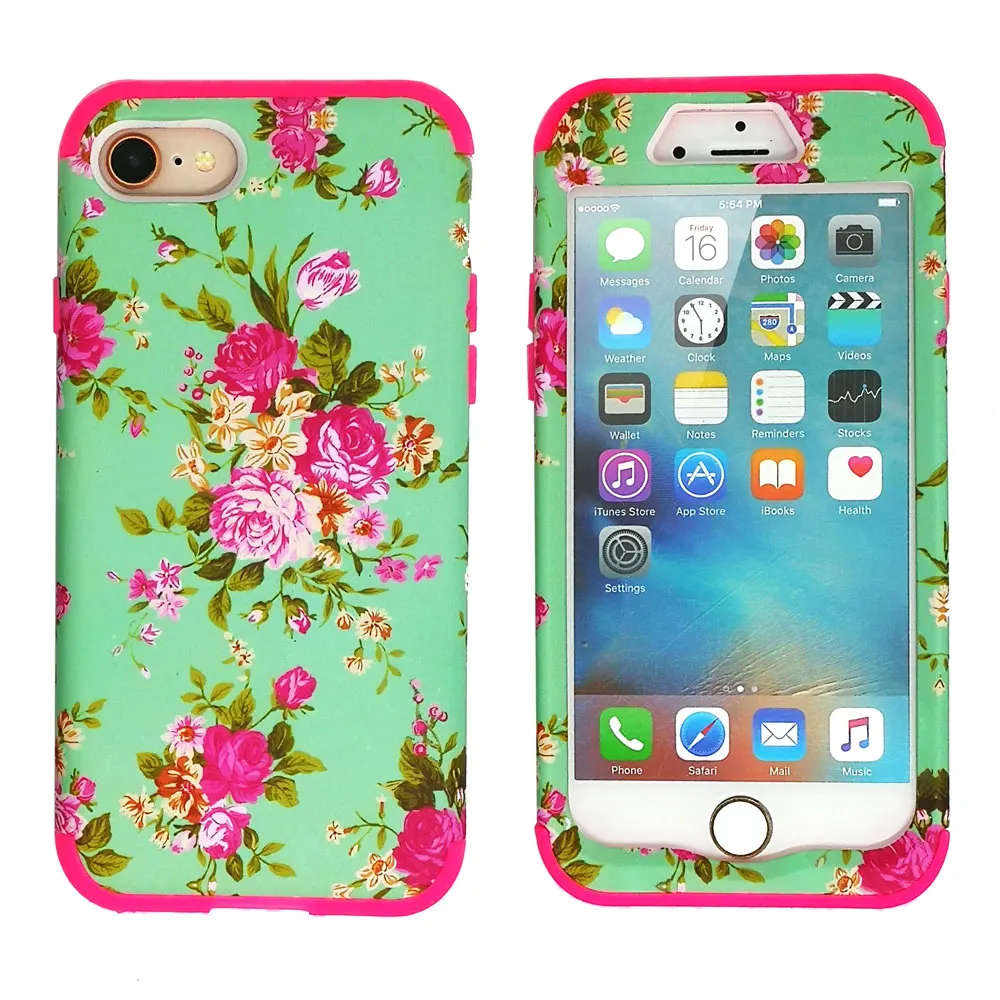 Модный ударопрочный чехол с цветком 3 в 1 Amor для iPhone 7 Plus 8 силиконовый + PC 360