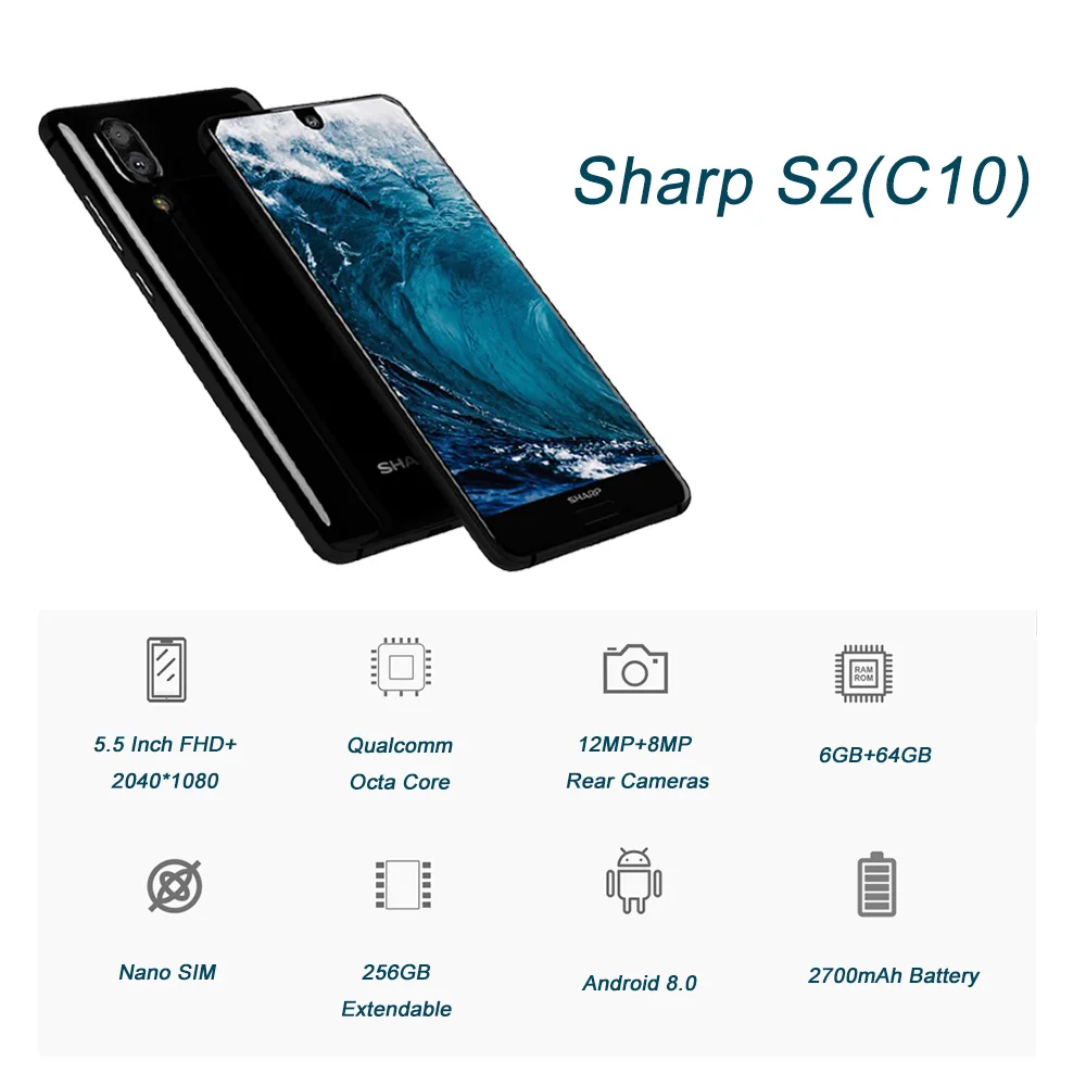 Смартфон Sharp Aquos S2 с глобальной версией 5 дюймов ОЗУ 4 Гб ПЗУ 64 ГБ Snapdragon 630 Android 8 0 2700
