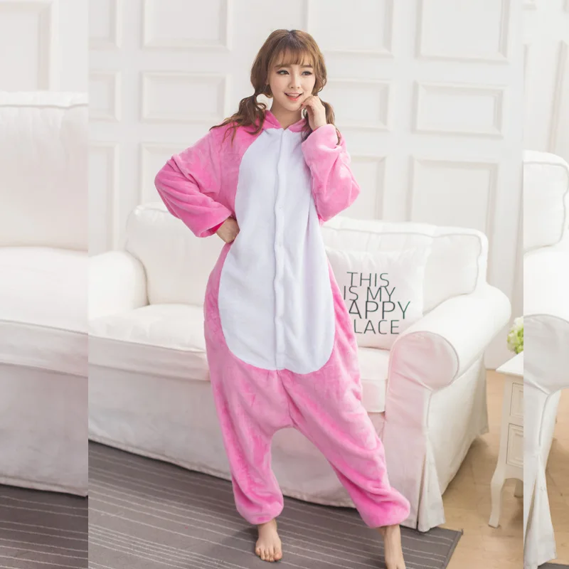 Дешевые розовый кролик Комбинезоны кигуруми фланелевые пижамы цельный