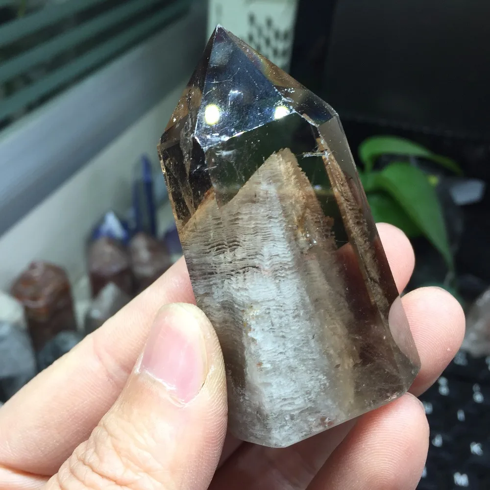#HD1130(83g)Natural crystal ornaments smoky quartz flavor talisman feng shui white mountain hierarchical details wand decoration | Дом и сад