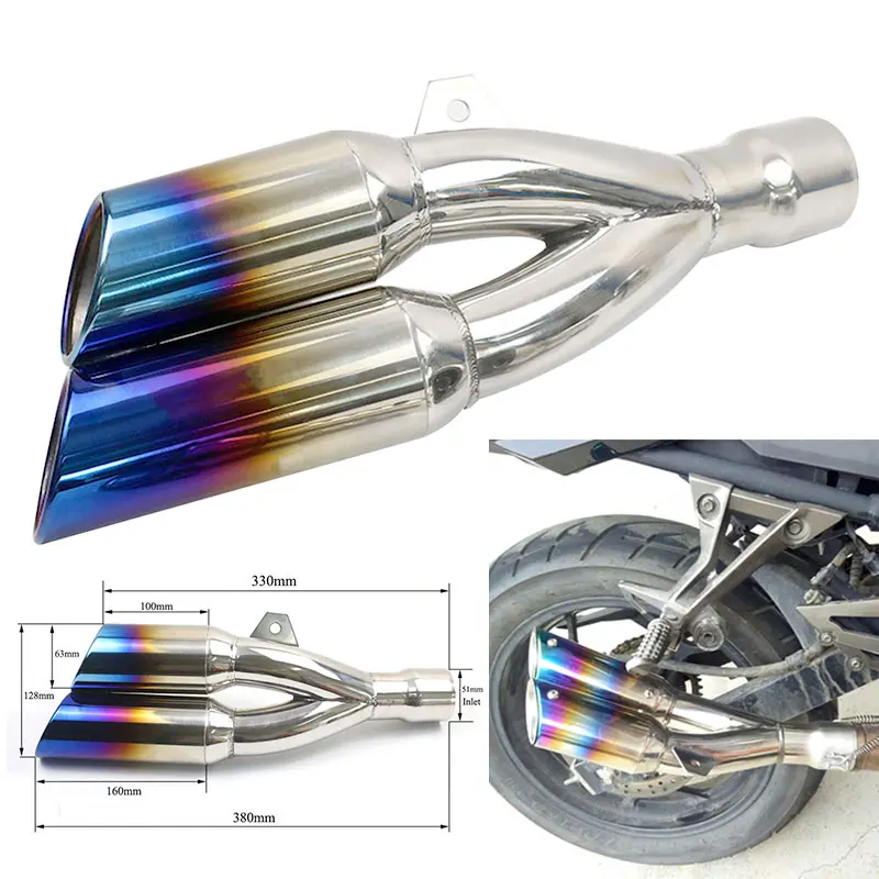 Двойное отверстие нержавеющая выхлопная труба мотоцикла двойной выход