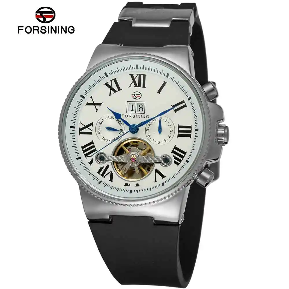 F005605 Forsining Tourbillon Для мужчин S Часы Армия Спорт часы Мужской Топ бренд класса люкс Скелет Часы автоматические механические Для мужчин часы подарок 056 - Цвет: F005605
