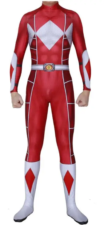 Карнавальный костюм с 3D принтом Kyoryu Sentai Zyuranger Ranger, красный/синий/зеленый костюм рейнджеров, недорогой костюм зентай - Цвет: Red