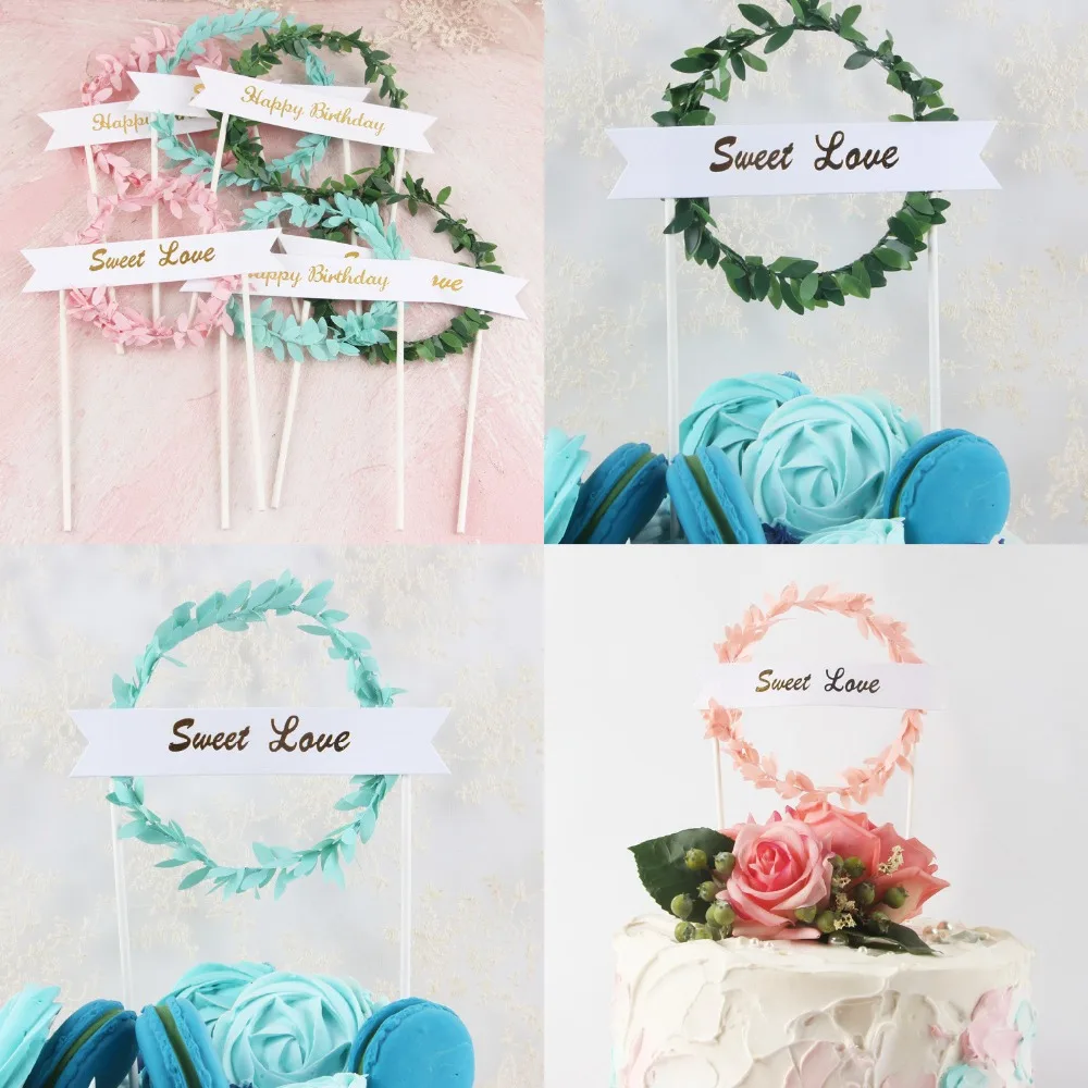 

Forest magic leaf-shaped wreath cake flag baking decoration happy birthday sweet wedding party baby shower embellished family