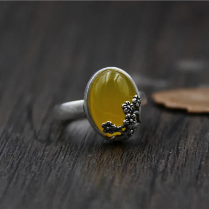 Дворцовое натуральное желтое кольцо с камнем дамское халцедоновое тайское