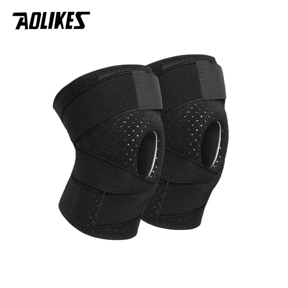Black AOLIKES 1 пара поддержка колена Coolfit Быстросохнущий силикагель 4 пружины стабилизатор спортивные наколенники Baketball Футбол Колено Протектор - Цвет: Black