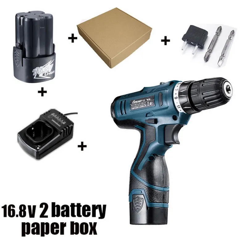 16.8V Carton Box Электрическая аккумуляторная отвертка дрель перезаряжаемая 2 батареи литиевая многофункциональная Бытовая отвертка шуруповерт инструмент - Цвет: 16.8V Carton Box