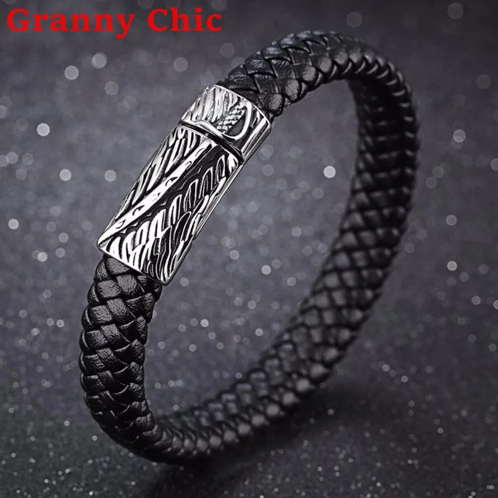 Браслеты манжеты Granny Chic мужские кожаные модные плетеные ювелирные украшения из