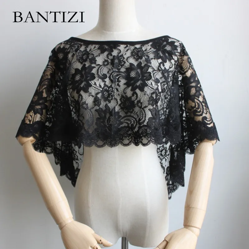 Кружева Свадебные палантины 2018 дешевые свадебное болеро Черный кот женщины