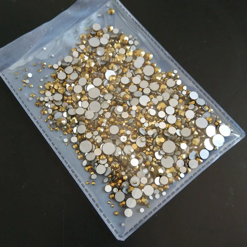 Золотые Супер Блестящий Стразы с кристаллами Mine смешанные размеры 1200 шт.