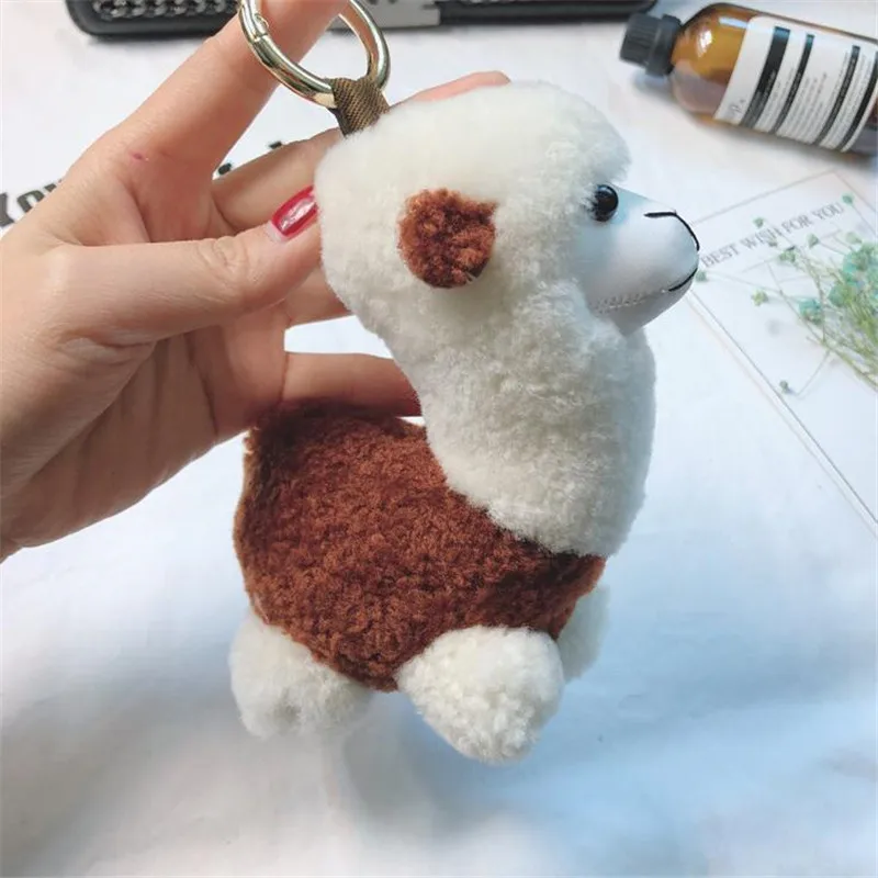 Cute Alpaca Small Wool Fur Keychain Pendant plush toys keychain ladies car bag Christmas birthday gift About 15 cm high | Игрушки и