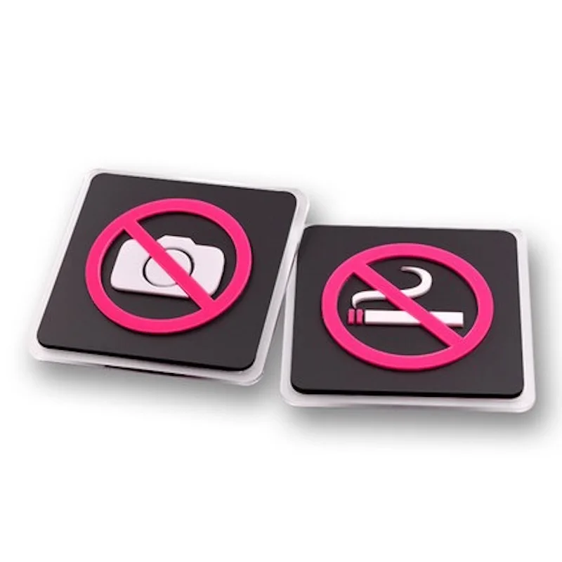 

2pcs/lot high quality acrylic 3D door plates public area no photographs no smoking sign plate indicator 10X10CM customized