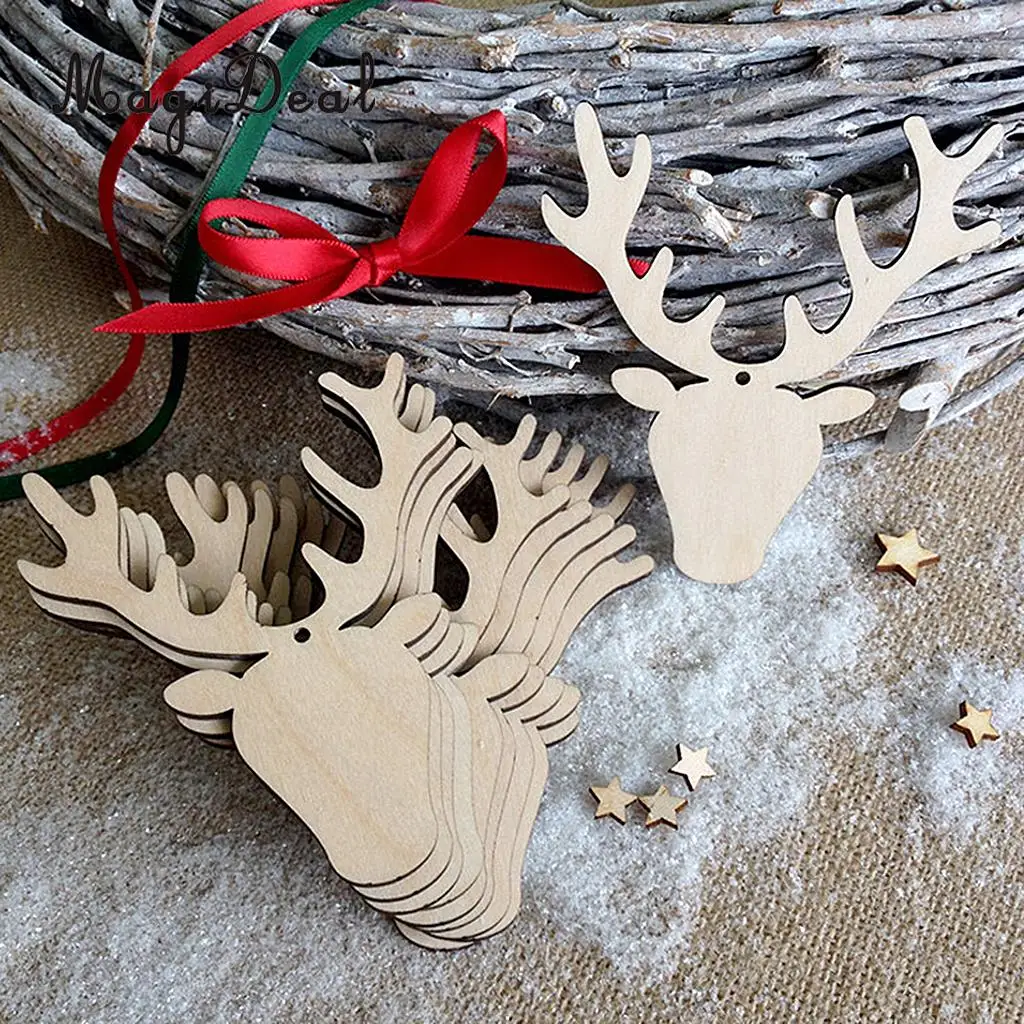 

20x Blank Christmas Deer Antler Wood Cutouts Wooden Gift Tags Xmas Tree Decoration