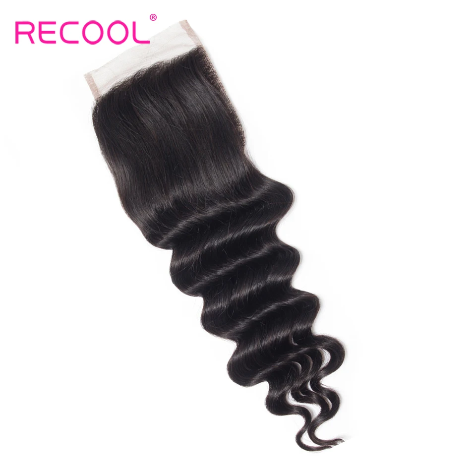 Recool волосы свободные глубокая волна пряди с закрытием бразильские человеческие