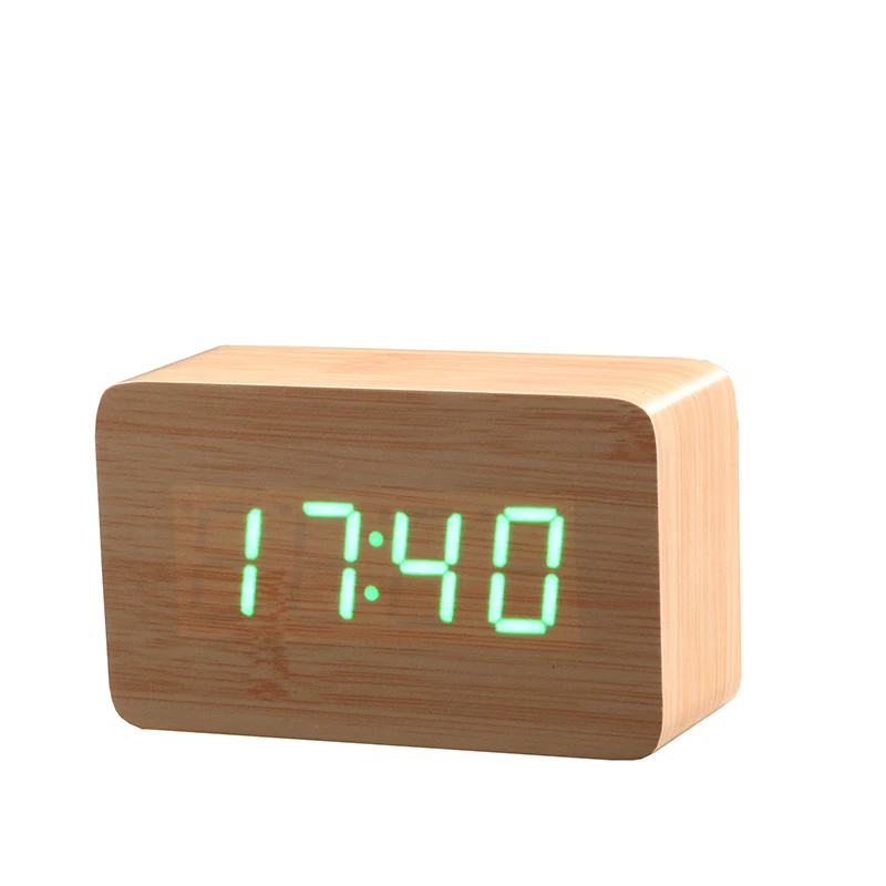 Bamboo Green JINSUN современные деревянные часы светодиодный дисплей цифровой будильник одно лицо бамбуковое шоу темп время Управление звуком - Цвет: Bamboo Green