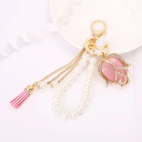 CHY-5335Pink EASYA большие стразы цветок розы брелок для ключей chaviro Новая мода Кристалл Тюльпан брелок сумка Шарм для женщин - Цвет: CHY-5335Pink