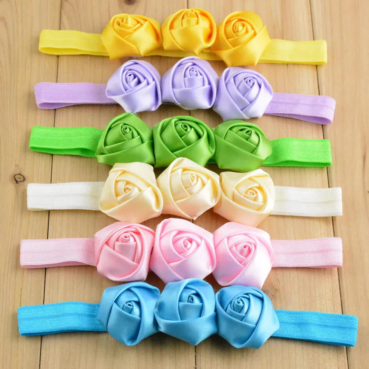 30 шт./лот Тройная атласная лента для девочек розы цветы с повязками на голову