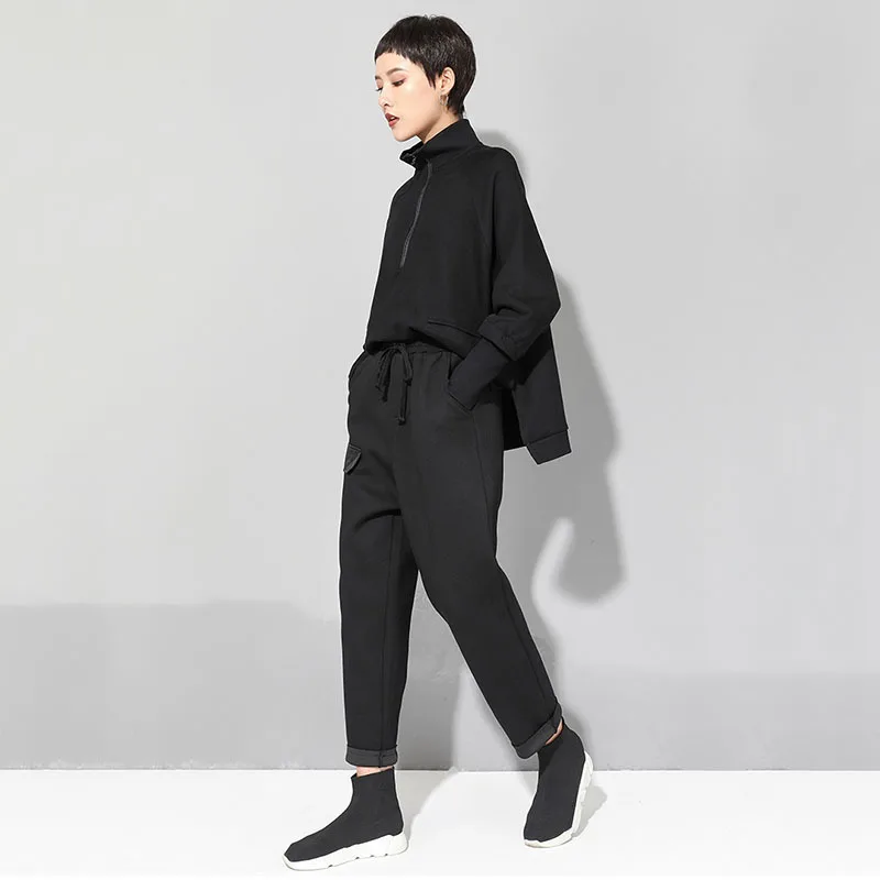 TWOTWINSTYLE, черные брюки для женщин, высокая талия, шнурок, длина по щиколотку, женские шаровары, большие размеры,, Весенняя мода, новинка