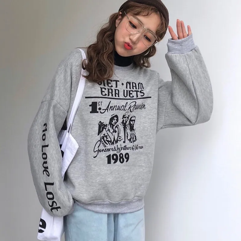 2018 Новый AutumnWinter Harajuku печати плюс толстый бархат толстовка для Для женщин шею
