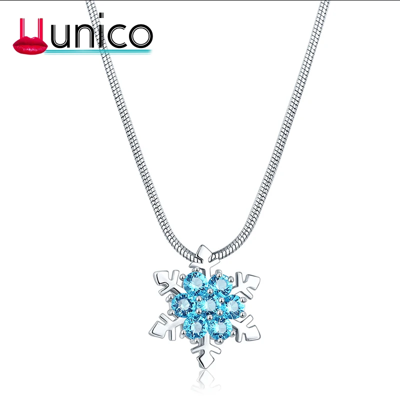 

UUNICO 2018 Vintage Charm lady Blue Crystal Snowflake Zircon Necklaces & Pendants for Women Jewelry Valentine's Gift Ne0052