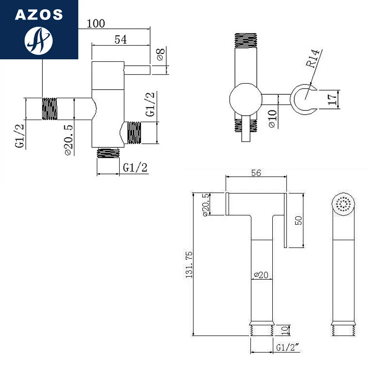 Azos биде кран под давлением душ сопло латунь хром холодной воды две функции