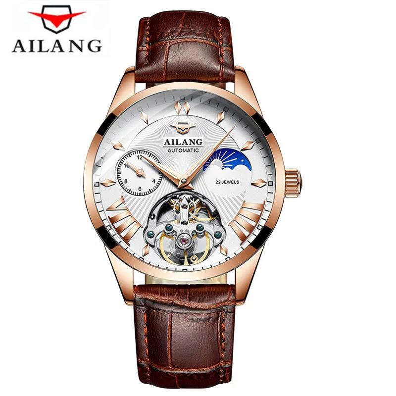 White Rose gold Роскошные механические часы с каркасом турбийоном, Мужские автоматические Классические Механические наручные часы из розового золота и кожи, Reloj Hombre - Цвет: White Rose gold