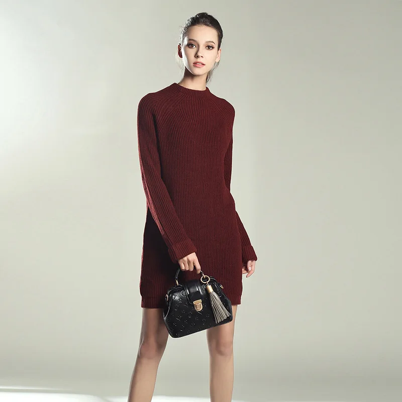Joy Capita Women Dress Full Sweater 2017 Wine Red Knitting Plus Size Pullover | Женская одежда