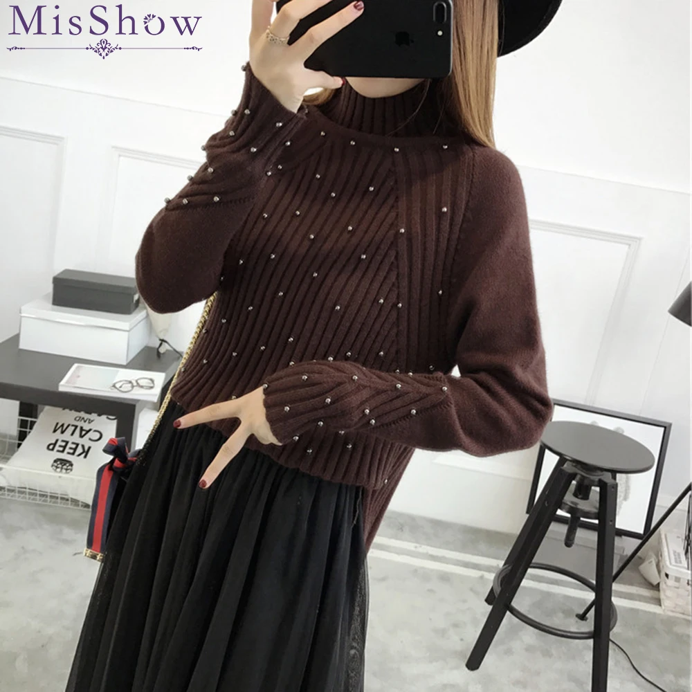 Осенний свитер с бисером жемчугом женские пуловеры Теплые зимние свитера