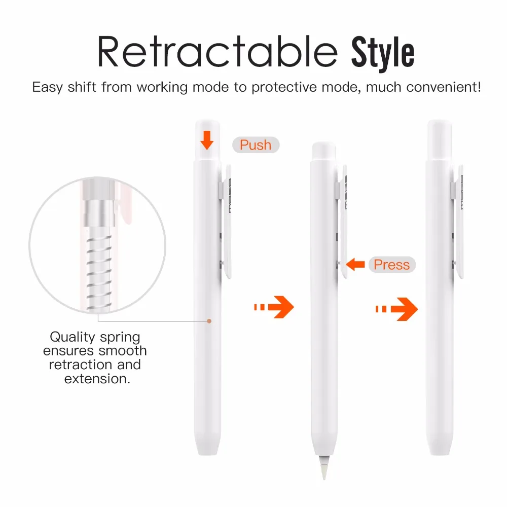 Защитный чехол Moko для Apple Pencil, чехол-держатель со встроенным зажимом, выдвижная защита наконечника, пружинная кнопка, фиксирующая крышка