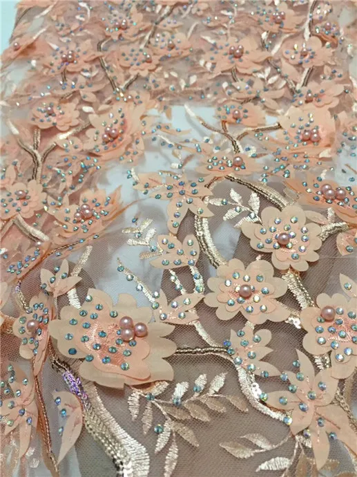 New african lace fabrics 5 yards french net with 3D Flower Stone embroidery nigerian wholesale for wedding party | Дом и сад