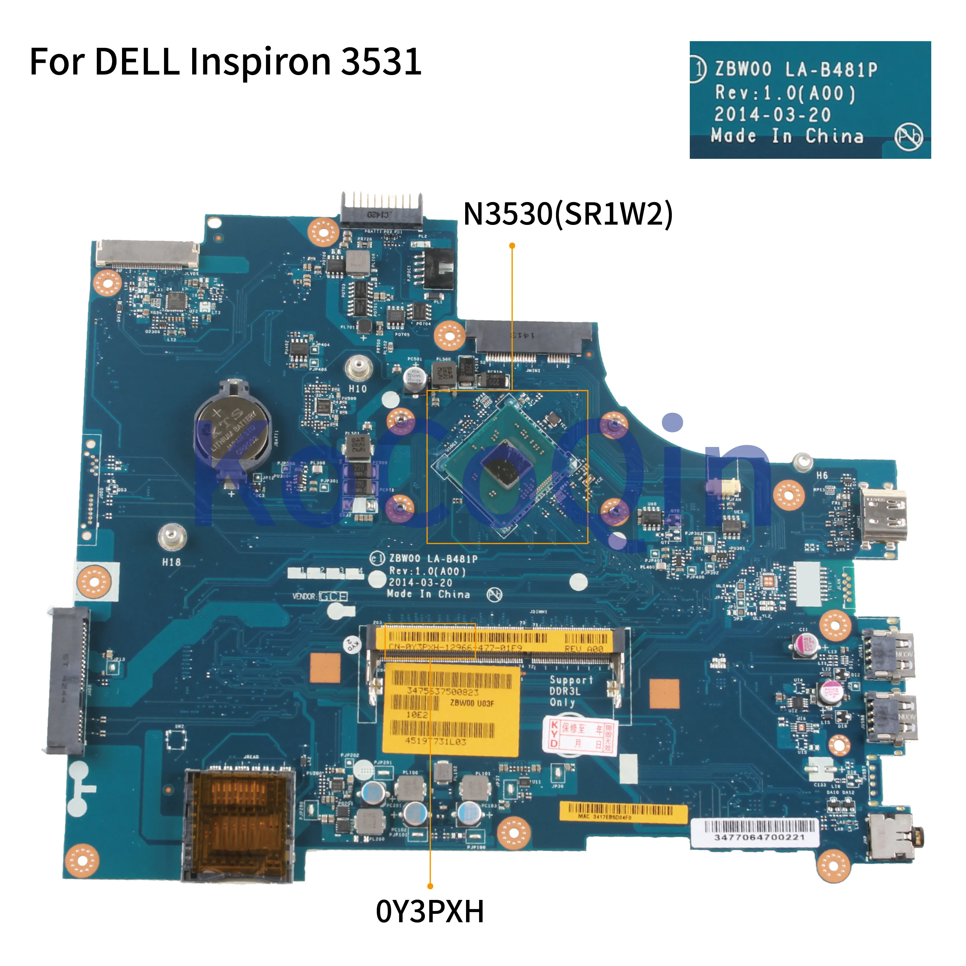 Kocoqin-placa-mãe para Laptop Inspiron 15 3531 Computador Placa Principal Placa-mãe para notebook