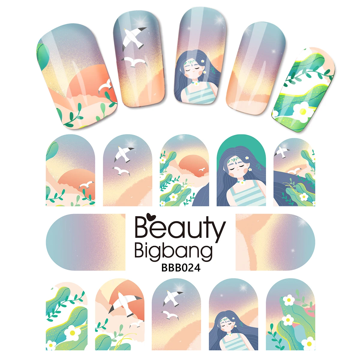 BEAUTYBIGBANG Водные Наклейки-Слайдеры для ногтей Фламинго наклейки для ногтей на цветок растение изображение природы дизайн ногтей аксессуары украшения