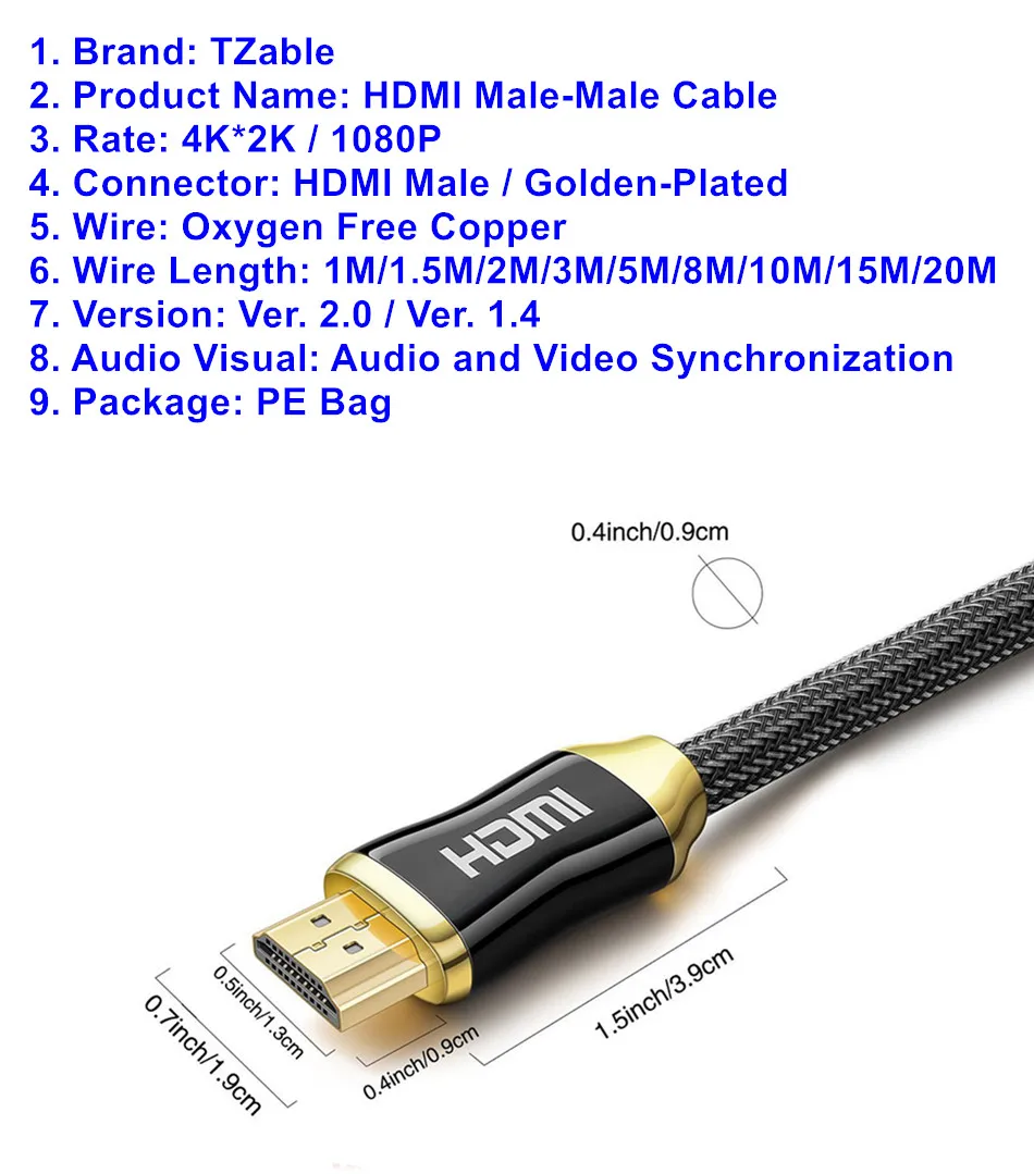 Кабель HDMI в HDMI 4k кабель 2,0 Версия роскошный позолоченный кабель-адаптер для мужчин и женщин 3D для проектора HD tv STB кабель для ноутбука